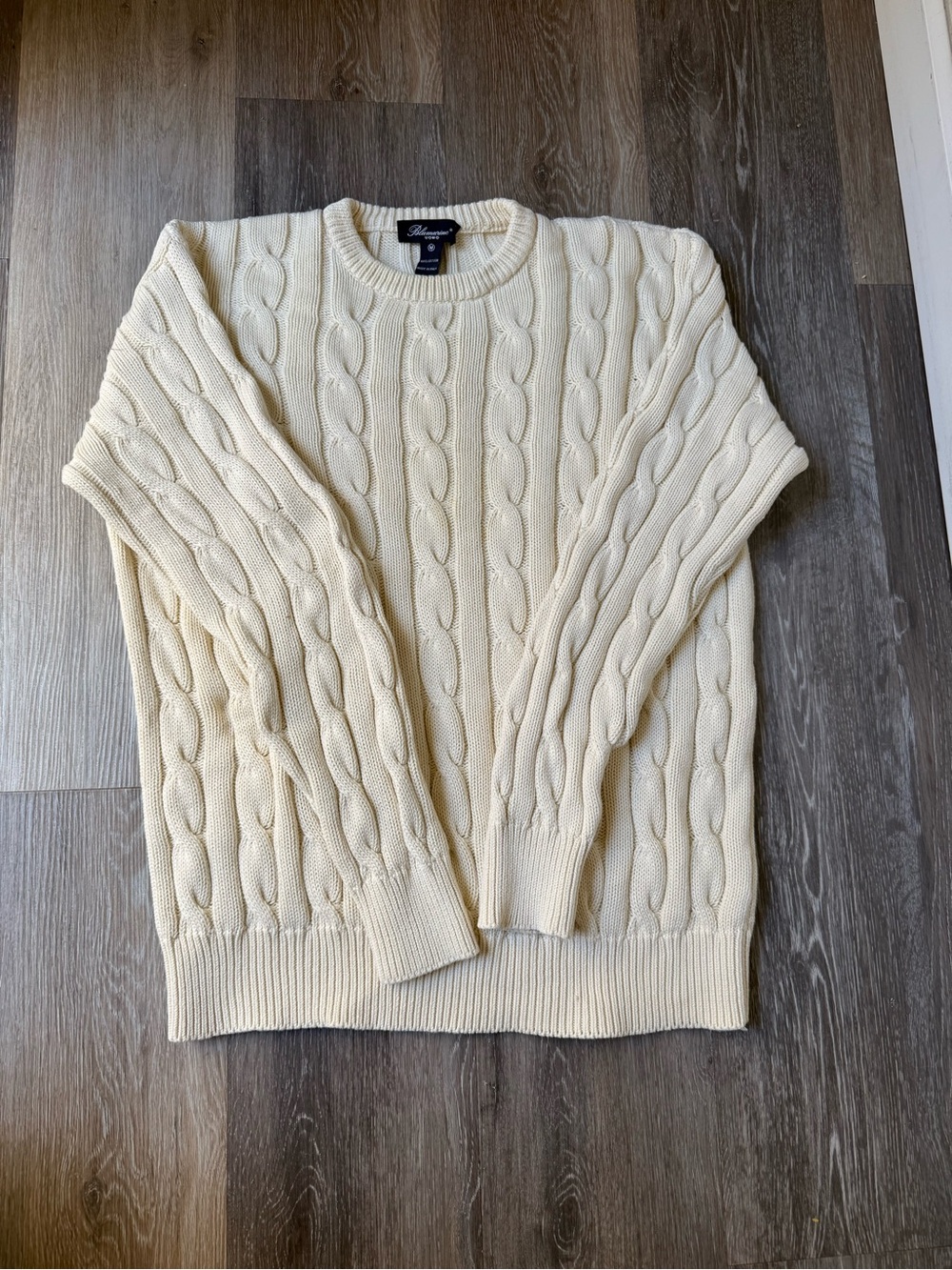 Blumarine Cream Cable Knit Crew Neck Sweater 100% Cotton Made in Italy Medium